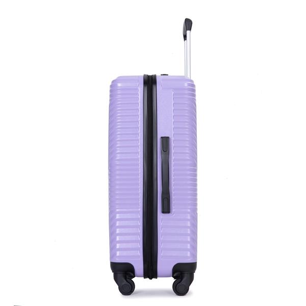 3 Piece Luggage Sets PC+ABS Lightweight Suitcase with Two Hooks, Spinner Wheels, (20/24/28) Light Purple