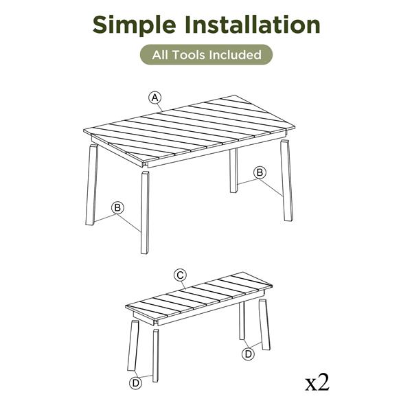 3 Pieces Acacia Wood Table Bench Dining Set For Outdoor & Indoor Furniture With 2 Benches, Picnic Beer Table for Patio, Porch, Garden, Poolside, Natural