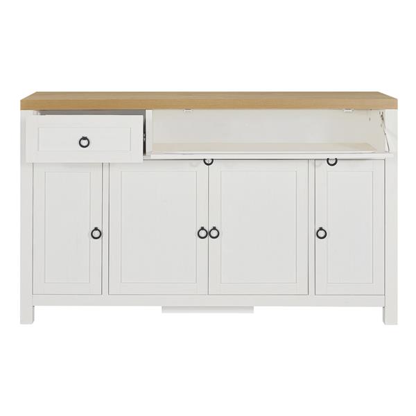 Retro Style Large Storage Space Sideboard with Flip Door and 1 Drawer, 4 Height-Adjustable Cabinets, Suitable for Kitchen, Dining Room, Living Room (Brown+Antique White)