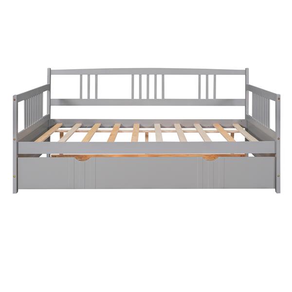 Full Size Daybed Wood Bed with Twin Size Trundle,Gray