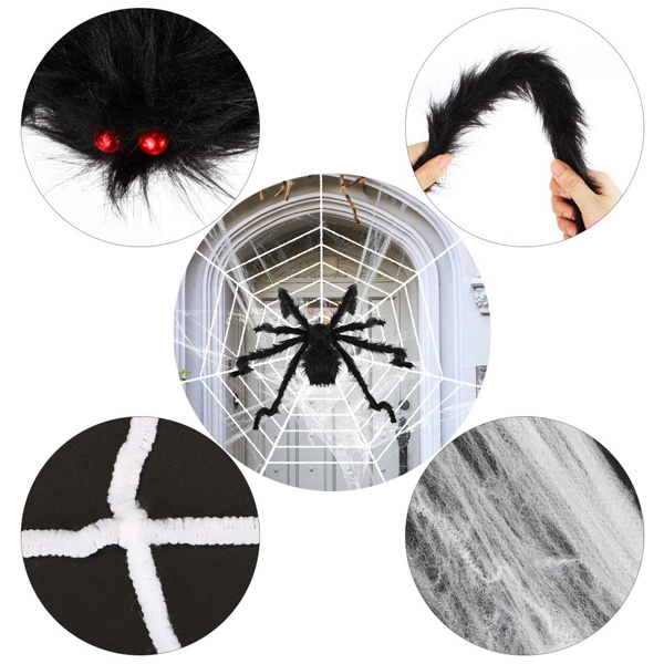 Halloween Decorations Spider Outdoor 59inch Halloween Spider with 126 inch Tarantula Mega Spider Web Hairy Poseable Scary Spider Outdoor Yard Creepy Decor Spider Stretch Cobweb