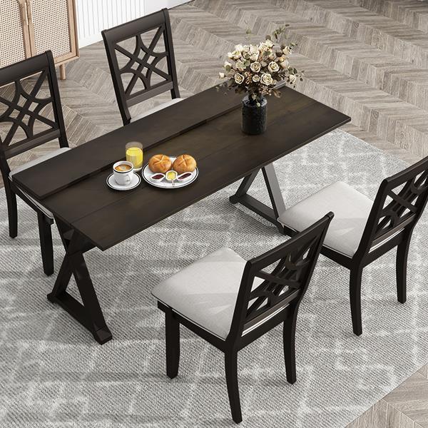 5-Piece 62*35.2inch Extendable Rubber Wood Dining Table Set with X-shape Legs,Console Table with Two 8.8Inch-Wide Flip Lids and Upholstered Dining Chairs ,Dark Walnut