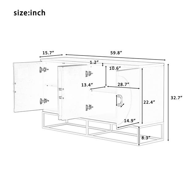 Four-Door Metal Handle Storage Cabinet, Adjustable Shelves, Suitable for Corridor, Entrance, Living Room, Study