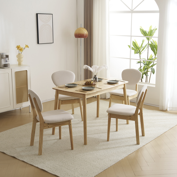 Disassembly rubber wood soft package wood color dining table and chair set 1 table 4 chair beige cushion rectangular