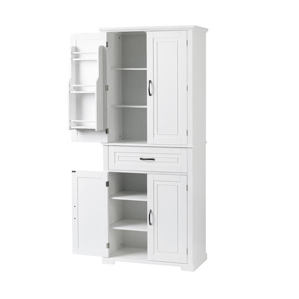 Bathroom Storage Cabinet with Doors and Drawer, Multiple Storage Space, Adjustable Shelf, White