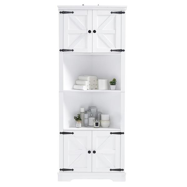 Tall Bathroom Storage Cabinet, Corner Cabinet with Doors and Adjustable Shelf, MDF Board, White