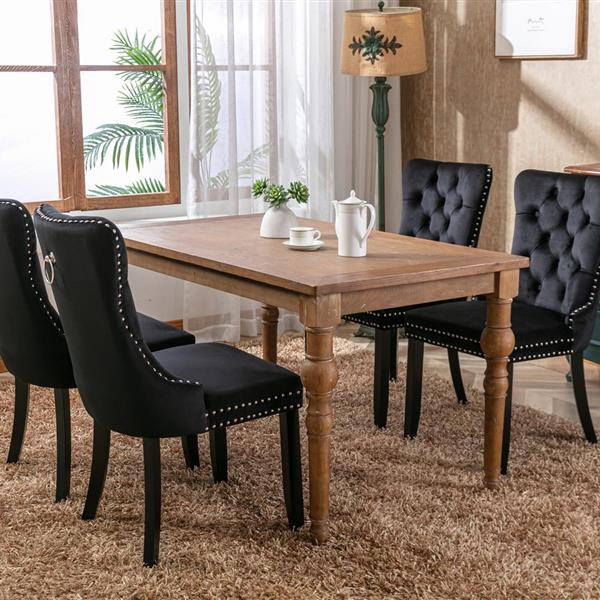 Modern, High-end Tufted Solid Wood Contemporary Velvet Upholstered Dining Chair with Wood Legs Nailhead Trim 2-Pcs Set, Black