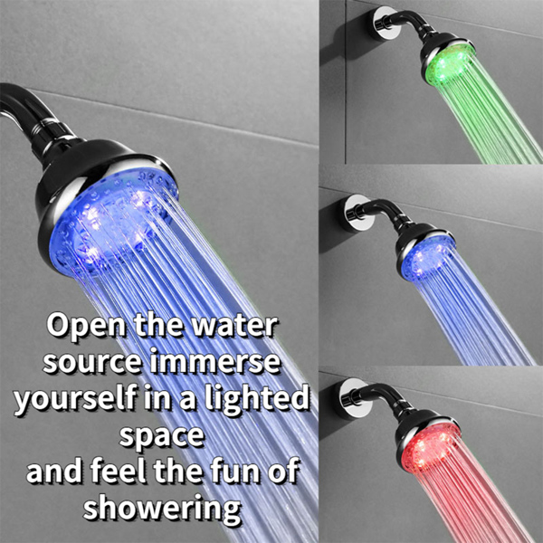 LED Light Shower Head, Colorful Temperature Control Light Shower Head, Three-color Fixed Shower Head, Color Changing Self-generation, Bathroom Accessories