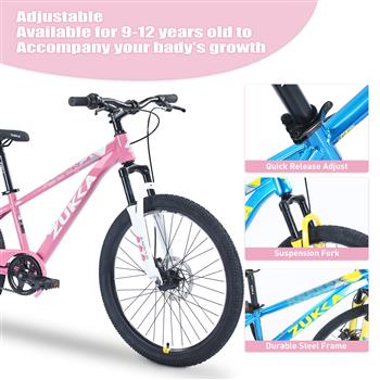 Mountain Bike,24 Inch MTB for Boys and Girls Age 9-12 Years,Multiple Colors