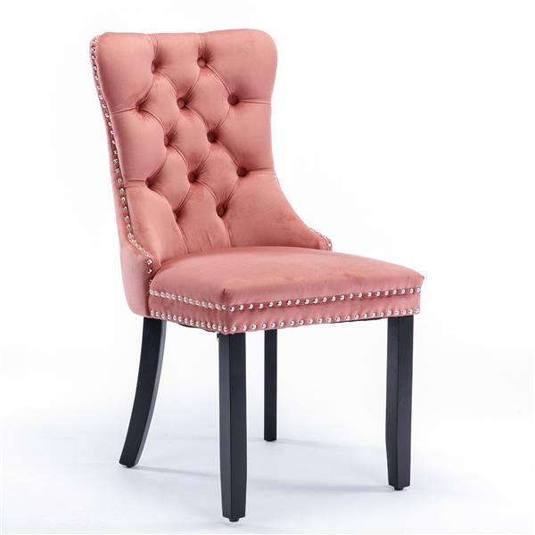 Modern, High-end Tufted Solid Wood Contemporary Velvet Upholstered Dining Chair with Wood Legs Nailhead Trim 2-Pcs Set,Pink