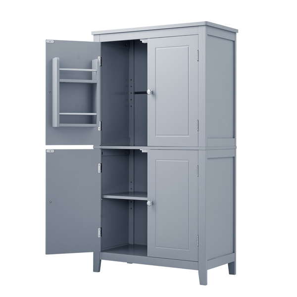 Bathroom Storage Cabinet, Cabinet with Two Doors and Drawers, Adjustable Shelf, MDF Board, Grey  