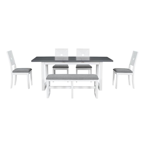 Modern 78inch 6-Piece Extendable Dining Table Set, 4 Upholstered Dining Chairs and Dining Bench, 18" Butterfly Leaf, White