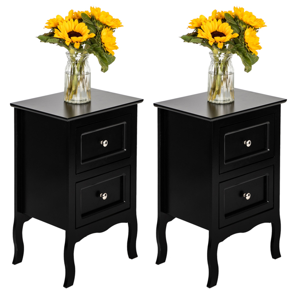 2pcs Country Style Two-Tier Night Tables Large Size Black (Same model: 46330063)