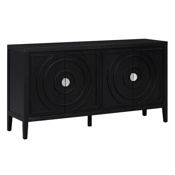 Retro Sideboard door with Circular Groove Design Round Metal Door Handle for Entrance, Dinning Room, Living Room (Black)