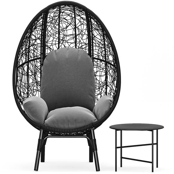 Patio PE Wicker Egg Chair Model 3 with Black Color Rattan Grey Cushion and Side Table