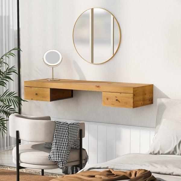 47.2" Wall-mounted Vanity Desk, Floating Vanity Shelf with Drawers, Dressing Table With Wooden Sticker,Computer Table Desk, Home Office Desk, Natural