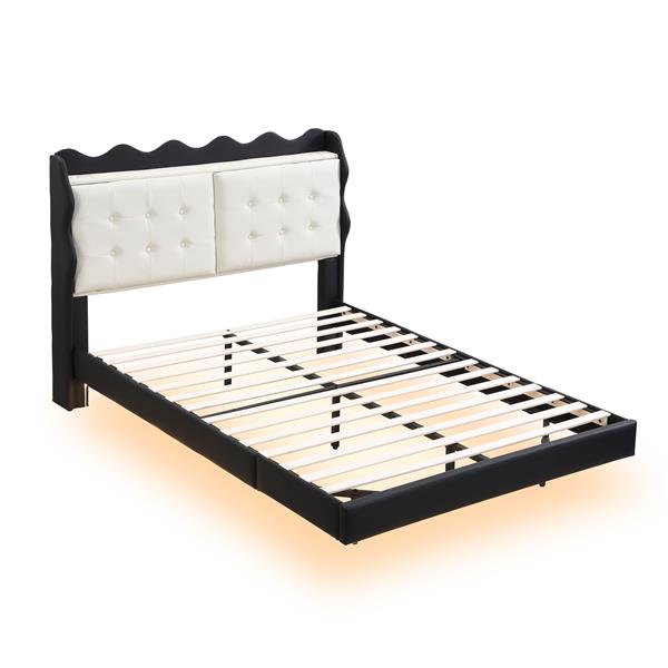 Full Size Upholstery Platform Bed Frame with LED Light Strips and Built-in Storage Space,Black