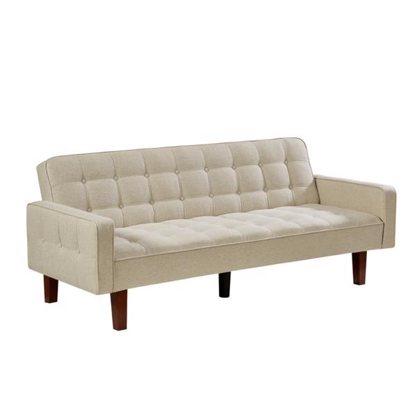 Beige, Linen Futon Sofa Bed 73.62 Inch Fabric Upholstered Convertible Sofa Bed, Minimalist Style for Living Room, Bedroom.