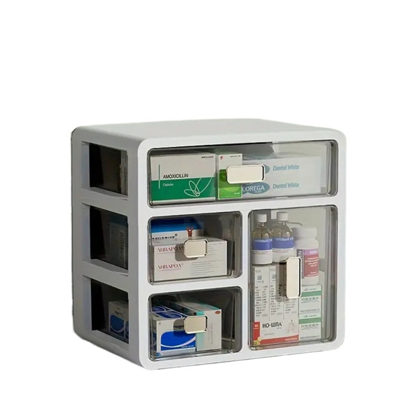 Drawer-Type Plastic Storage Box Organizer/Medicine Box-Multifunctional Storage Container,Family Medicine Box Organizer,Organize Medications,Cosmetics,Office Items,Etc, Easy Access(White)