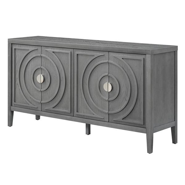 Retro Sideboard door with Circular Groove Design Round Metal Door Handle for Entrance, Dinning Room, Living Room (Gray)