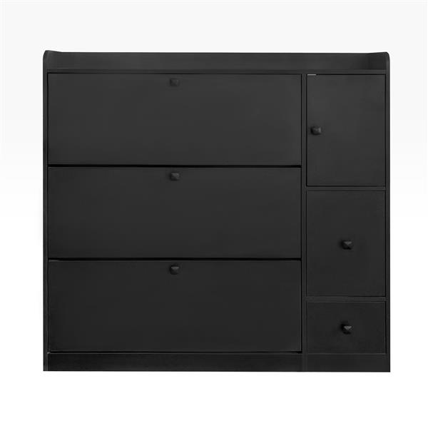 Versatile Shoe Cabinet with 3 Flip Drawers, Maximum Storage Entryway Organizer with Drawer, Free Standing Shoe Rack with Pull-down Seat for Hallway, Black