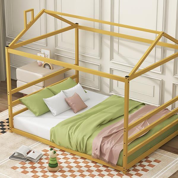 Metal House Shape Platform Bed, ld, Queen