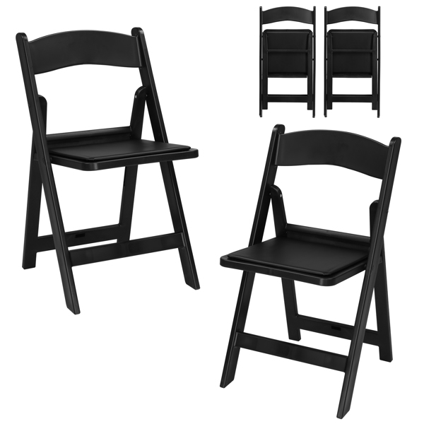 4 Pack Folding Chairs, Resin Chairs with Padded Seat, Comfortable Event Chairs Indoor Outdoor for Home Event Party Picnic School Wedding, Black