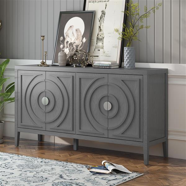 Retro Sideboard door with Circular Groove Design Round Metal Door Handle for Entrance, Dinning Room, Living Room (Gray)