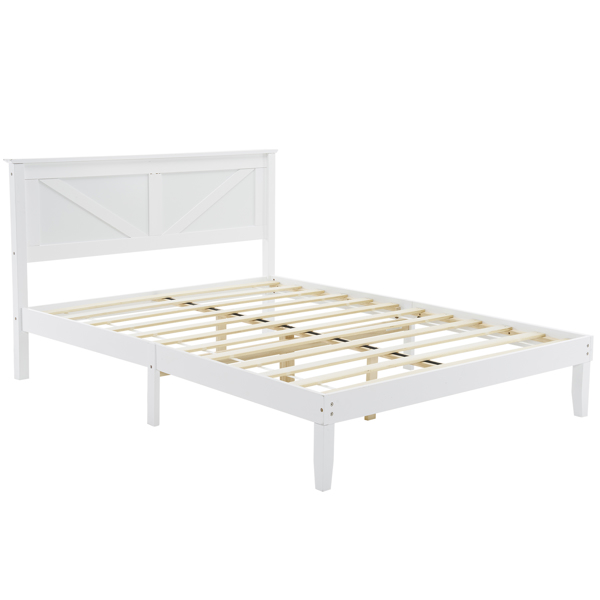 Full Size Solid Wood Platform Bed Frame with Headboard White