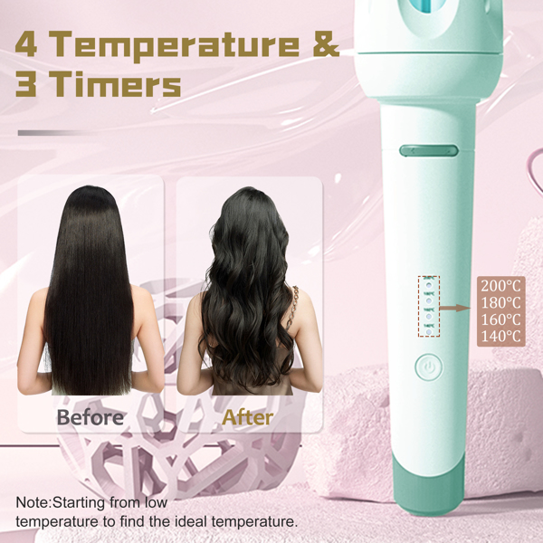 Auto Hair Curler, Automatic Curling Iron with 4 Temperature & 3 Timer, Automatic Shut-Off, Anti-Scald, Anti-Tangle Rotating Curling Wand for Hair Styling, Blue(No shipments on weekends)