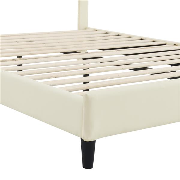 Full Size Upholstered Platform Bed with Rainbow Shaped and Height-adjustbale Headboard,LED Light Strips,Beige