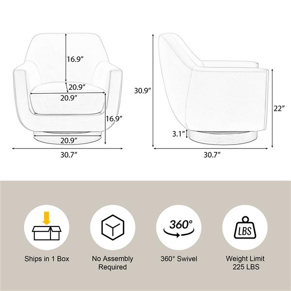 U-shaped Fully Assembled Swivel Chair Velvet Chair Armchair Round Barrel Chair for Living Room Bedroom,Beige