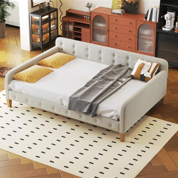 Full Size Upholstered Daybed with 4 Support Legs,White