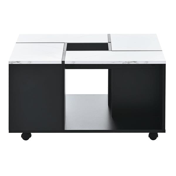 Modern 2-layer Coffee Table with Casters, Square Cocktail Table with Removable Tray, UV High-gloss Marble Design Center Table for Living Room, 31.4''x 31.4''