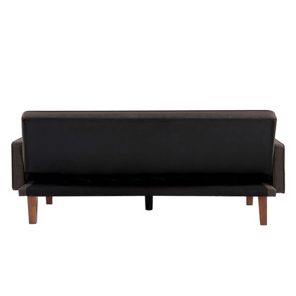 Brown Linen Sofa Bed, Convertible Sleeper Sofa with Arms, Solid Wood Feet and Plastic Centre Legs