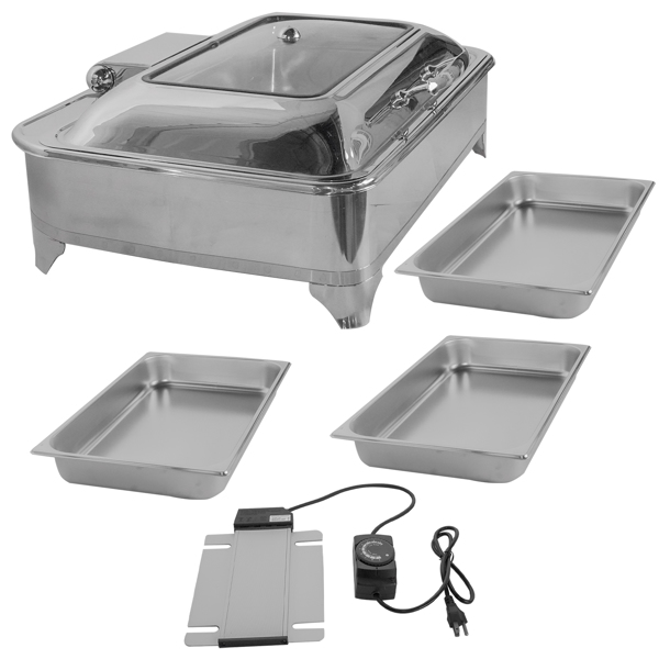 Electric Chafing Dish 9L/9.5QT Food Warmer w/Glass Lid for Catering 110V 60Hz Restaurant Food Warmer Display