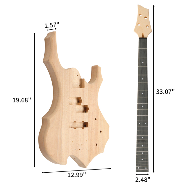 DIY 4 String Flame Shaped Style Electric Bass Guitar Kits with Mahogany Body, Maple Neck and Accessories