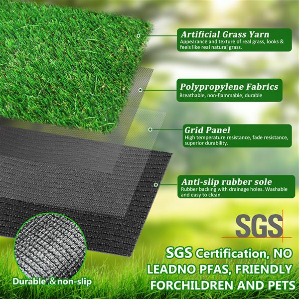 3FTX5FT Outdoor Artificial Grass Runner Rug, Thick Realistic Fake Grass Roll Decor Patio Balcony Garden Lawn, Dog Pets Turf Drain Mat, 1.38" Pile Height