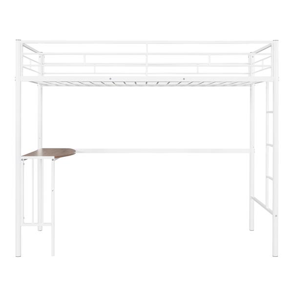 Twin Metal Loft Bed with Desk, Ladder and Guardrails, Loft Bed for Bedroom, White