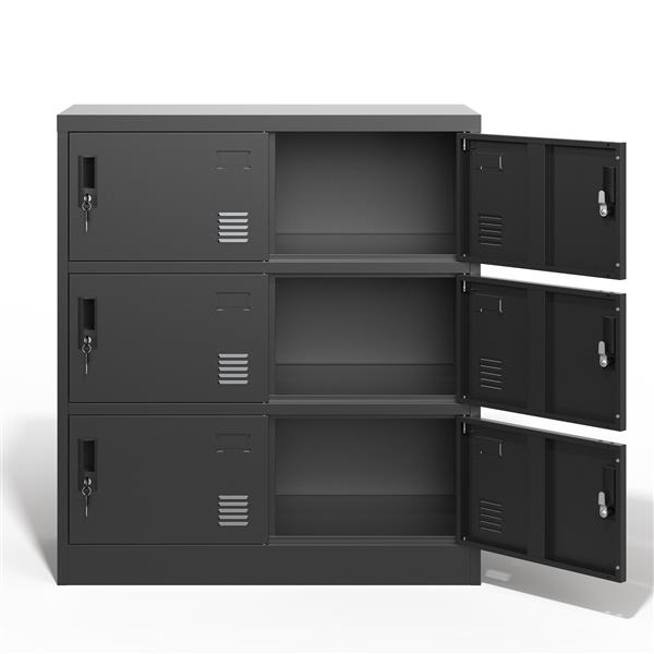 6-Door Employee Storage Locker, Metal Lockers for Office, Gym, School, and Homewith Card Slot (Black)