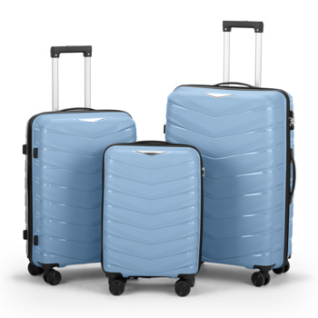 FCH V-shaped stripes 3-in-1 PP trolley case 20in 24in 28in PP iron trolley fashionable color - sky blue (grain pattern)