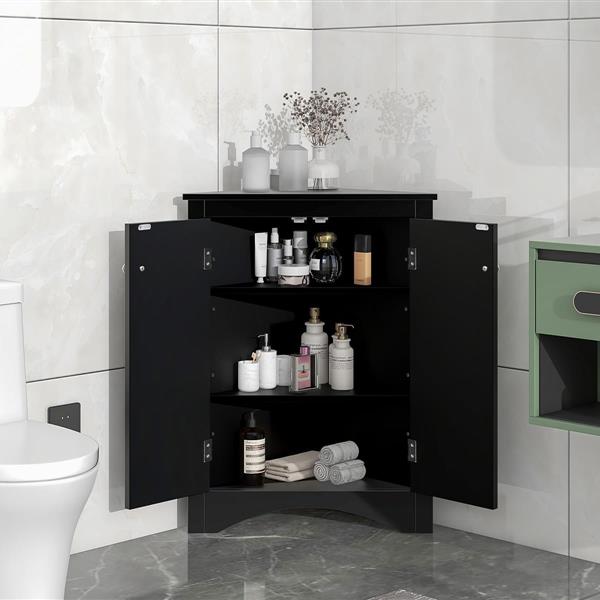 Black Triangle Bathroom Storage Cabinet with Adjustable Shelves, Freestanding Floor Cabinet for Home Kitchen