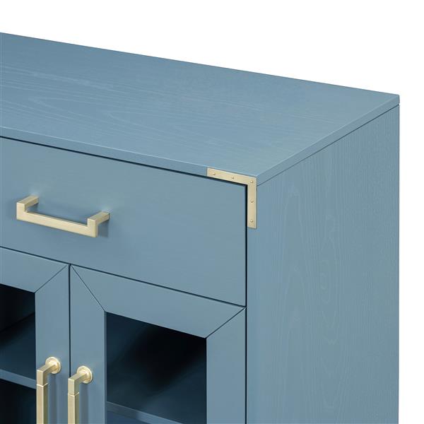 6-drawer and 2-Cabinet Retro Sideboard with Extra Large Storage Space, with ld Handles and Solid Wood Legs, for Kitchen and Living Room (Antique Blue)