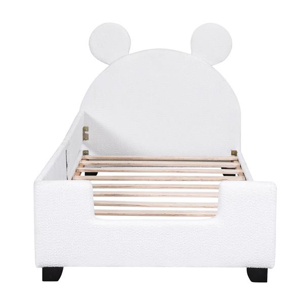 Teddy Fleece Twin Size Upholstered Daybed with Carton Ears Shaped Headboard, White