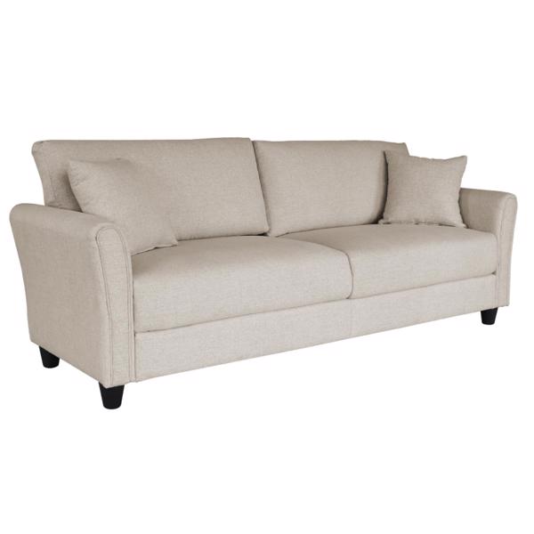 Off White Linen, Three-person Indoor Sofa, Two Throw Pillows, Solid Wood Frame, Plastic Feet