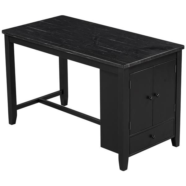 Counter Height 5-piece Dining Table Set with Faux Marble Tabletop, Solid Wood Table Set with Storage Cabinet and Drawer, Black