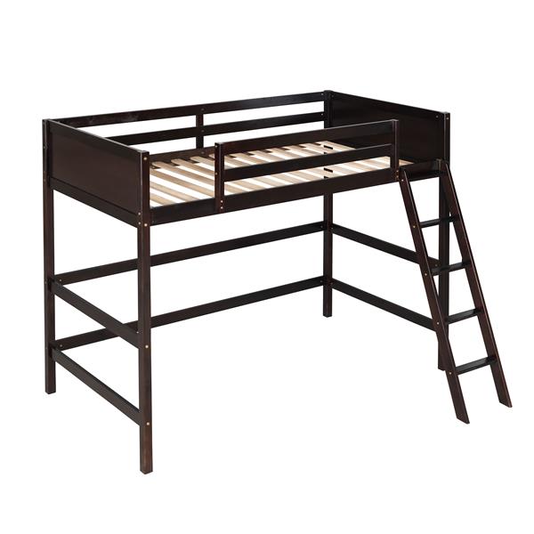 Solid Wood Twin Size Loft Bed with Ladder(Espresso)