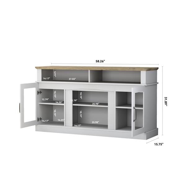 58 Inch TV Stand with Storage Cabinet and Shelves, TV Console Table Entertainment Center for Living Room,Bedroom