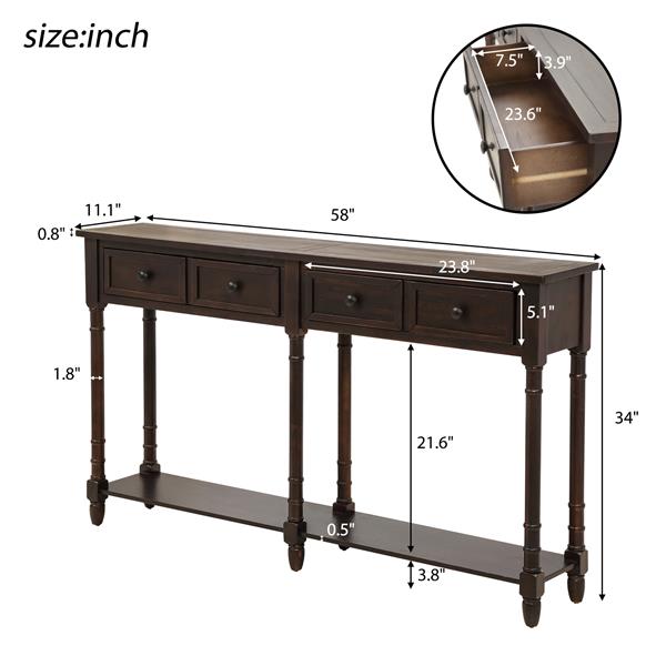 Console Table Sofa Table Easy Assembly with Two Storage Drawers and Bottom Shelf for Living Room, Entryway (Espresso)