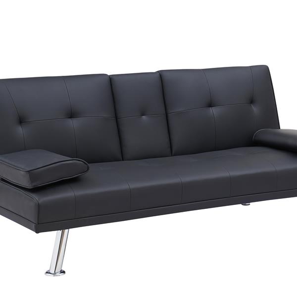 Black Leather Multifunctional Double Folding Sofa Bed for Office with Coffee Table